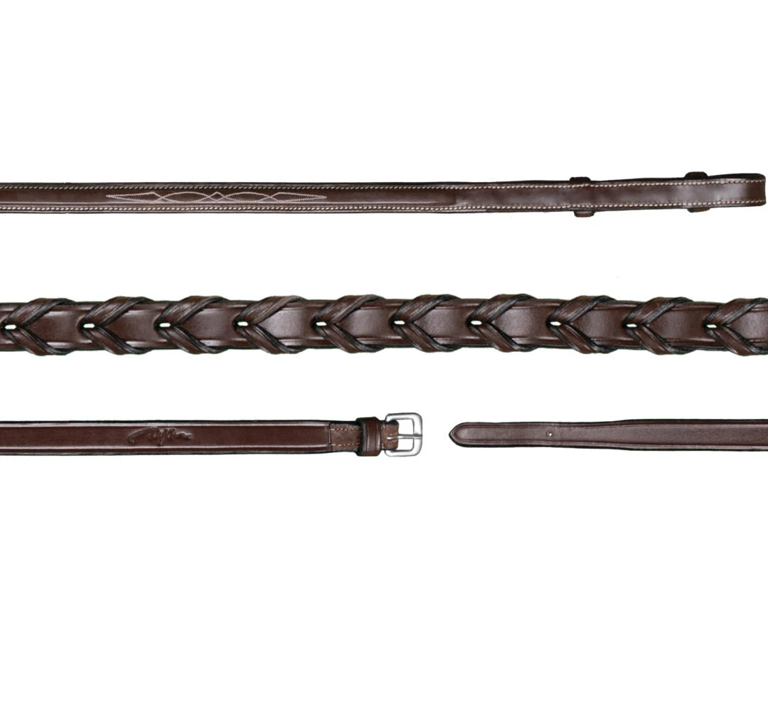 Dy'on Hunter Collection Fancy Stitched Leather Laced Reins 5/8" 4 Dy'on Hunter Collection Fancy Stitched Leather Laced Reins 5/8" - Image 2